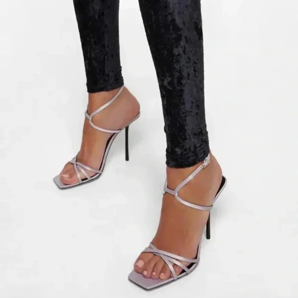 YSL YVES SAINT LAURENT NIB Nuit 105 Crepe Satin Sandals Heels Stilettos 38.5 - Picture 3 of 14